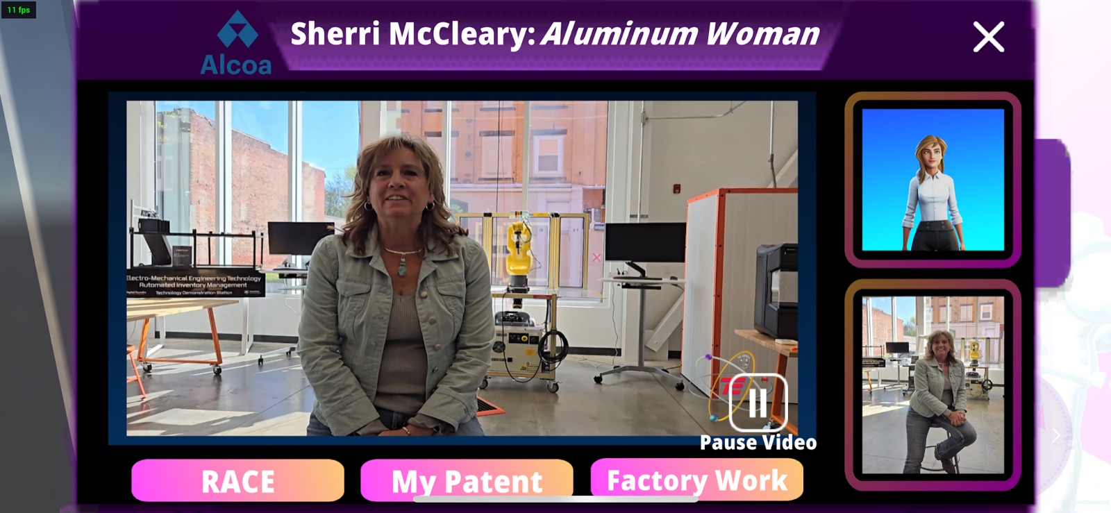 Digital twin of Sherri McCleary, 'Aluminum Woman,' inside DahVarsity