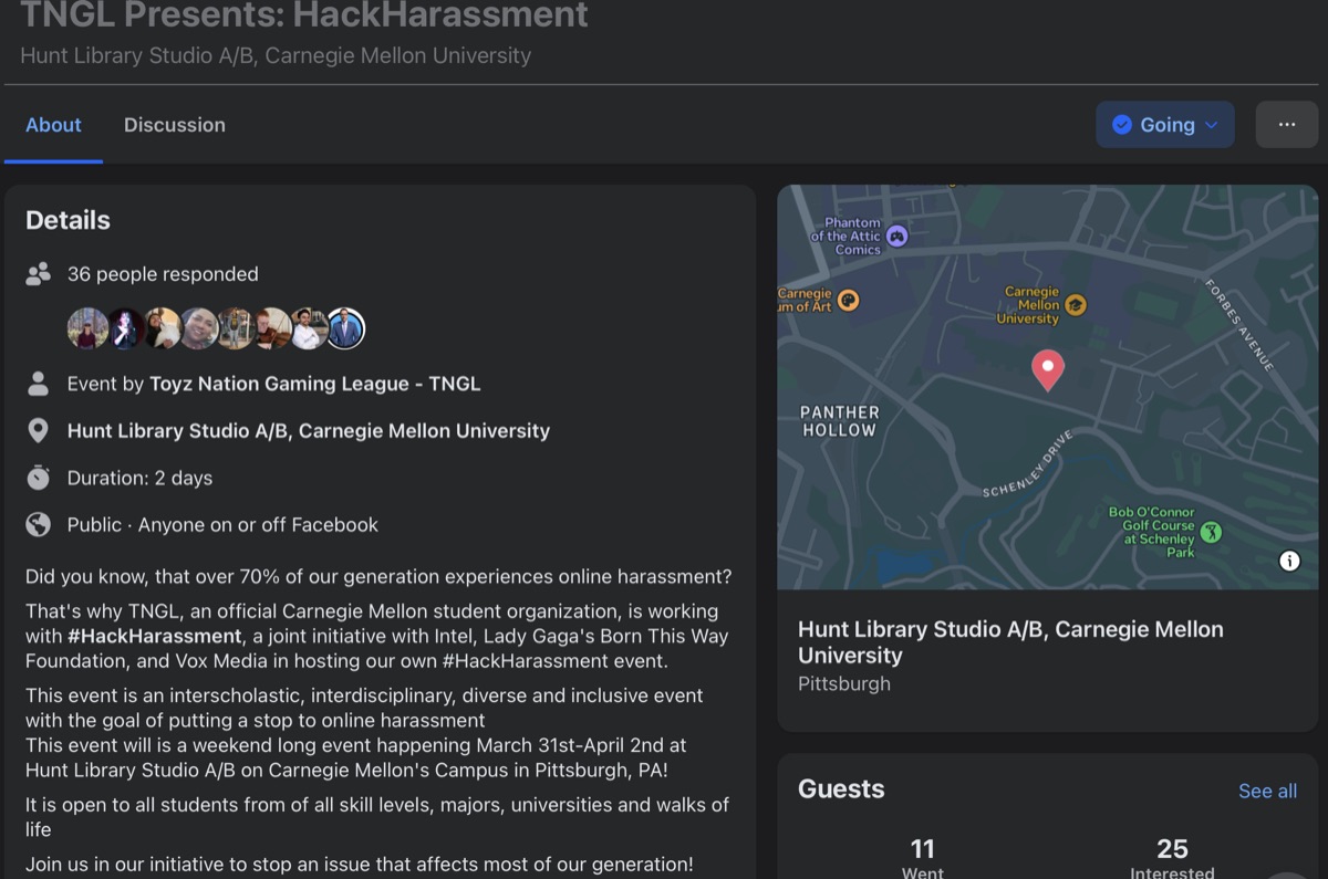 TNGL Presents #HackHarassment event at CMU Hunt Library